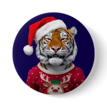 Tiger Christmas Button