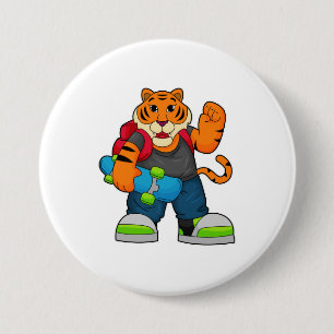 Macaron Rond 7,6 Cm Tiger comme patineur avec skateboard