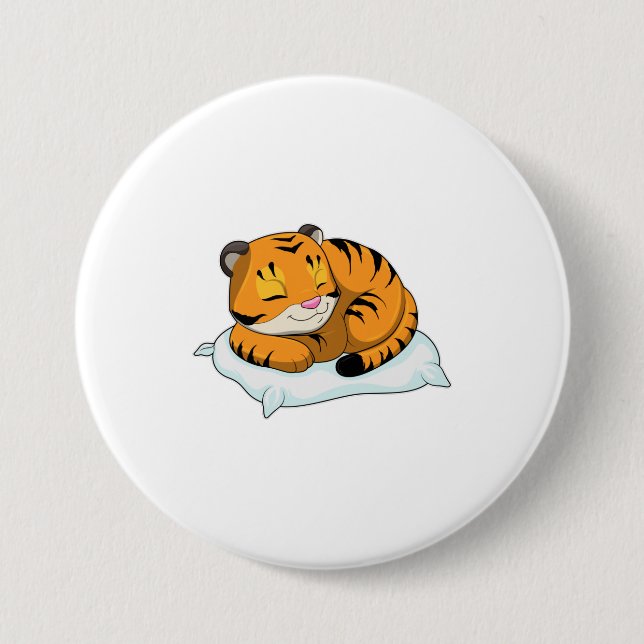 Macaron Rond 7,6 Cm Tigre au coucher avec Coussin (Devant)