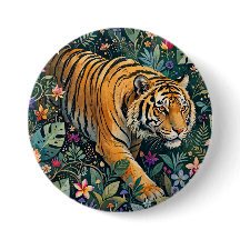 Tigre aux yeux ambre, feuillage de jungle fantaisi