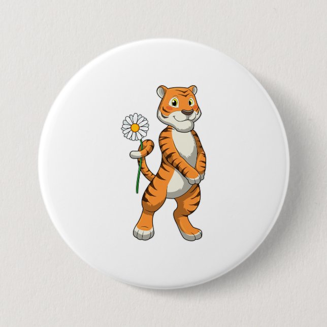 Macaron Rond 7,6 Cm Tigre avec Daisy Flower (Devant)