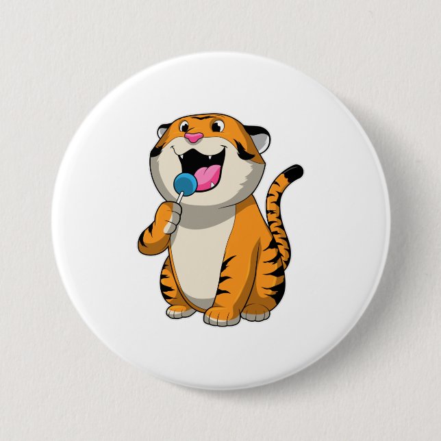 Macaron Rond 7,6 Cm Tigre avec Lollipop (Devant)