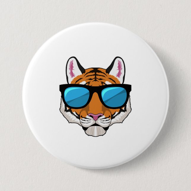 Macaron Rond 7,6 Cm Tigre avec lunettes de soleil (Devant)