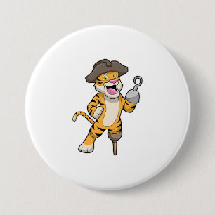 Macaron Rond 7,6 Cm Tigre comme pirate avec jambe en bois et main croc