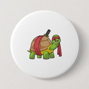 Macaron Rond 7,6 Cm Tortue aux arts martiaux avec épée