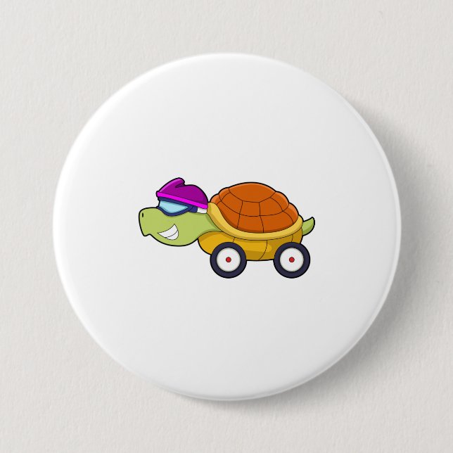 Macaron Rond 7,6 Cm Tortue avec coquille comme voiture (Devant)