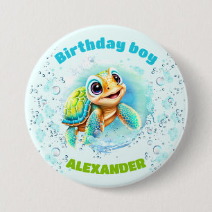 Macaron Rond 7,6 Cm Tortue de mer mignonne pour l'anniversaire du garç