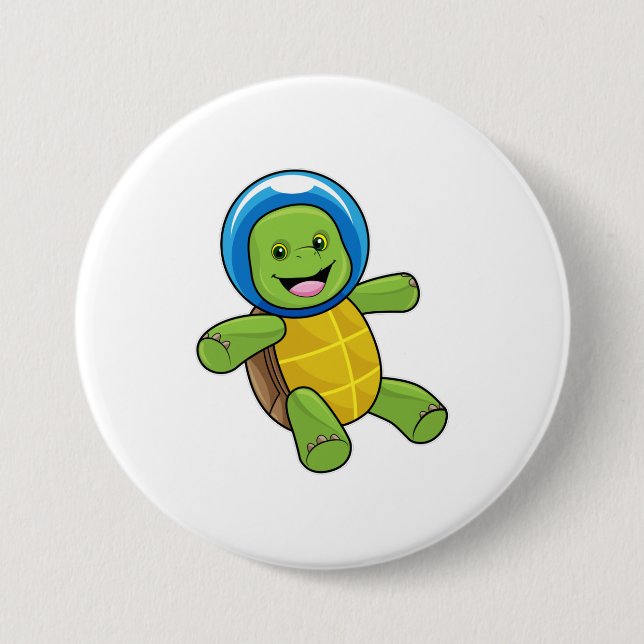 Macaron Rond 7,6 Cm Tortue en astronaute avec boule de verre (Devant)