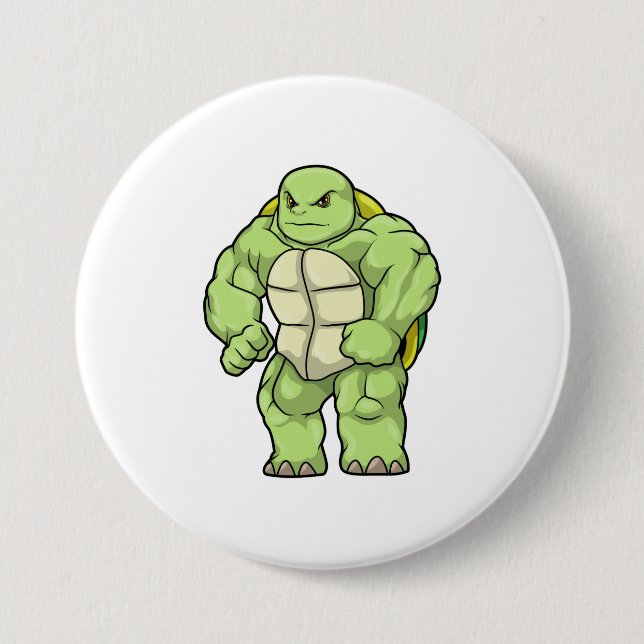 Macaron Rond 7,6 Cm Tortue en Bodybuilder avec Six pack (Devant)