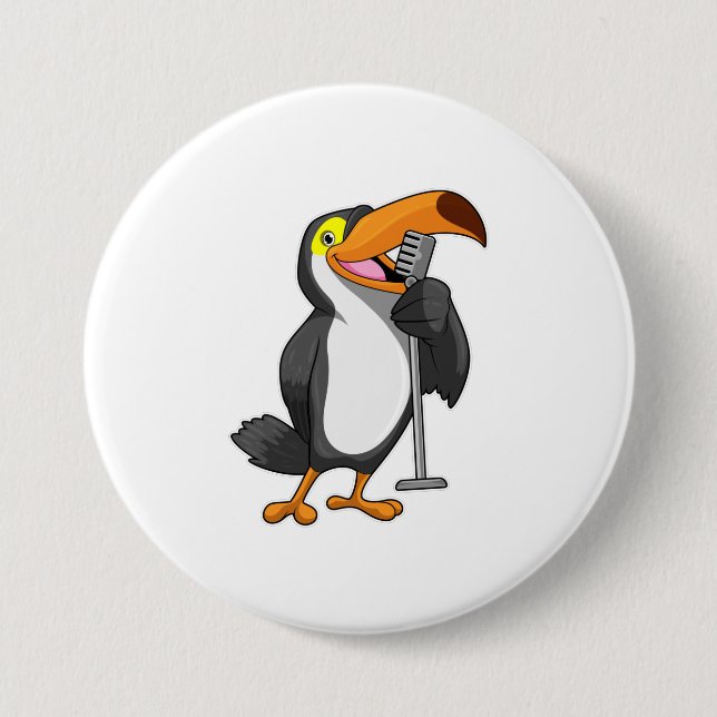 Macaron Rond 7,6 Cm Toucan at Music with Microphone (Devant)