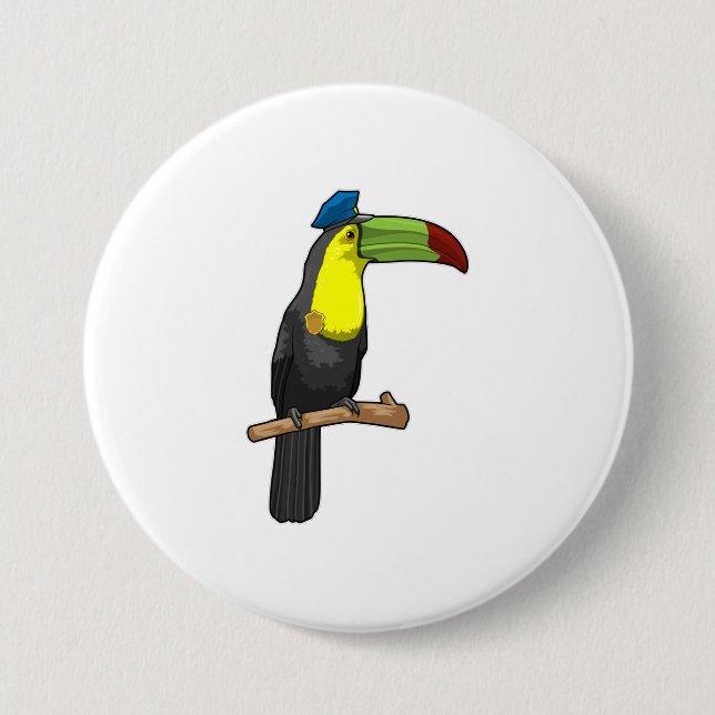 Macaron Rond 7,6 Cm Toucan en tant que policier (Devant)