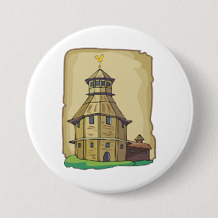 Macaron Rond 7,6 Cm Tour de guet en bois médiéval et forteresse