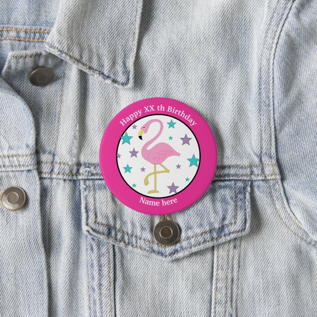 Macaron Rond 7,6 Cm Tout âge Flamant rose d'anniversaire Personnalisé (En situation)