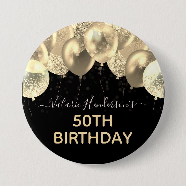 Macaron Rond 7,6 Cm Toute année Anniversaire Ballons d'or (Devant)
