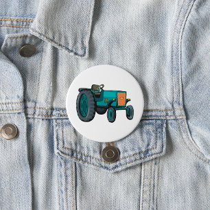 Macaron Rond 7,6 Cm Tracteur Bleu Vintage Vie de Ferme