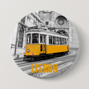 Macaron Rond 7,6 Cm Tramway de Lisbonne Portugal tramway vintage