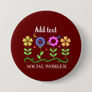 Macaron Rond 7,6 Cm Travailleur social, fleurs graphiques, MODÈLE,