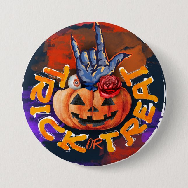 Macaron Rond 7,6 Cm Treak ou Treat Scary Halloween (Devant)