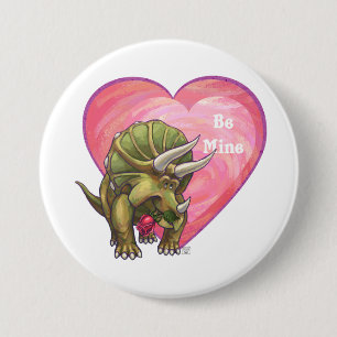 Macaron Rond 7,6 Cm Triceratops Cœur de Rose Rouge
