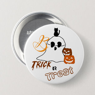 Macaron Rond 7,6 Cm Trick Or Treat Boo avec chat et citrouille derrièr