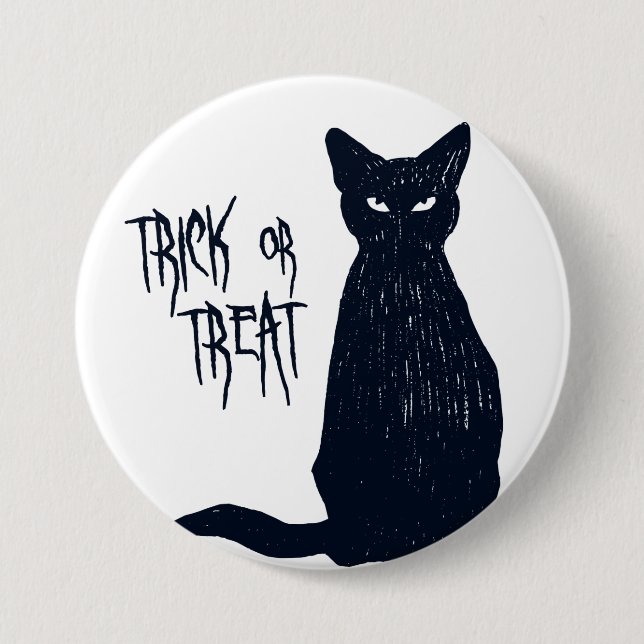 Macaron Rond 7,6 Cm Tricoter ou traiter - Chat noir Silhouette Hallowe (Devant)