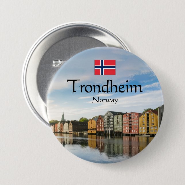 Macaron Rond 7,6 Cm Trondheim Norvège (Devant & derrière)