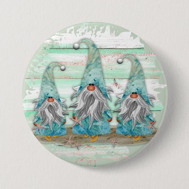 Macaron Rond 7,6 Cm Tropcal Blue Watercolor Beach Gnomes (Devant)