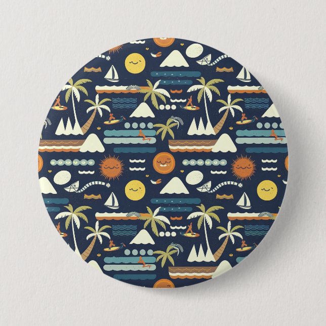 Macaron Rond 7,6 Cm Tropical Beach Fun Pattern (Devant)