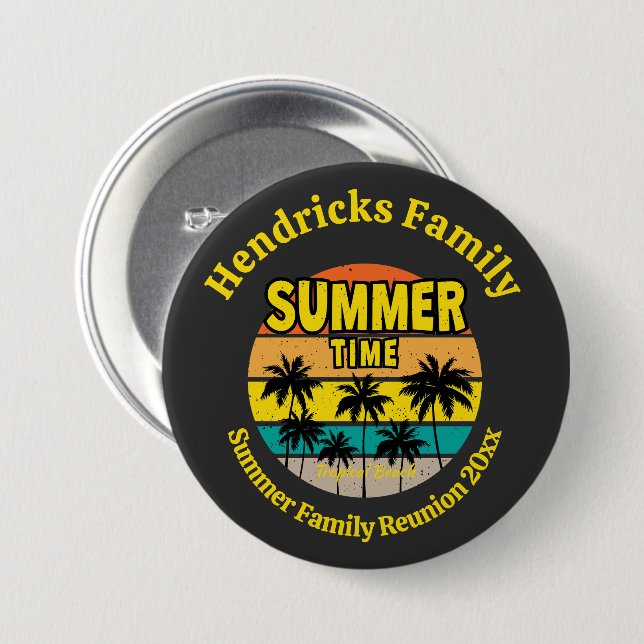 Macaron Rond 7,6 Cm Tropical Sunset Family Reunion Custom (Devant & derrière)