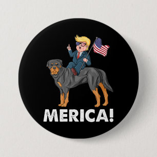 Macaron Rond 7,6 Cm Trump Merica Rottweiler Chien Héros américain