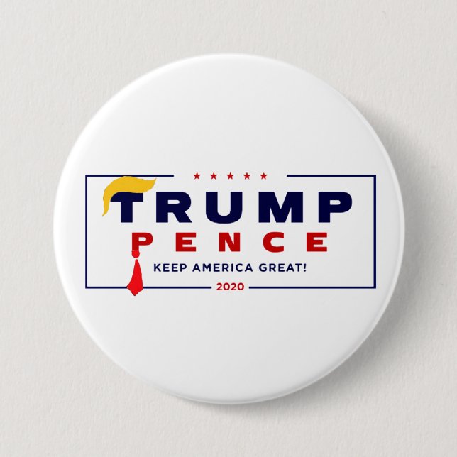 Macaron Rond 7,6 Cm Trump Pence 2020 Cravate rouge Cheveux jaunes (Devant)