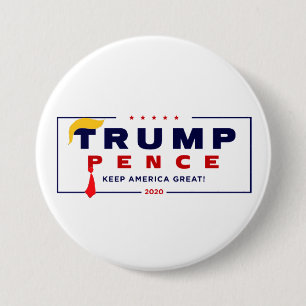 Macaron Rond 7,6 Cm Trump Pence 2020 Cravate rouge Cheveux jaunes