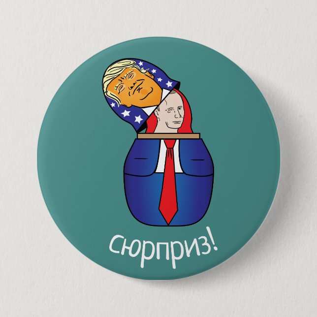 Macaron Rond 7,6 Cm Trump - Poupée russe Poutine (Devant)
