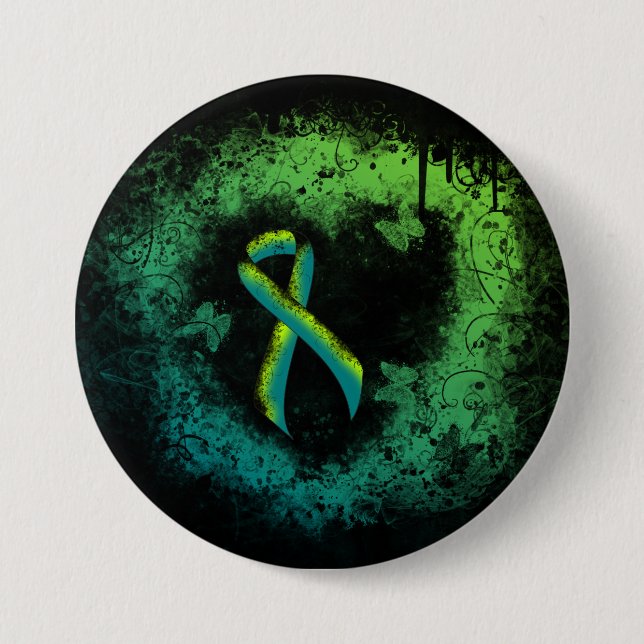 Macaron Rond 7,6 Cm Turquoise et Lime Green Grunge Heart (Devant)