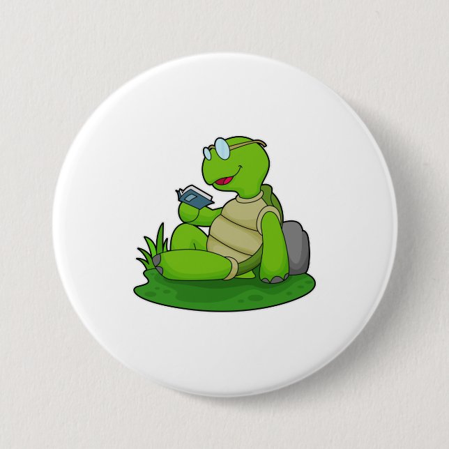Macaron Rond 7,6 Cm Turtle Reading Book (Devant)