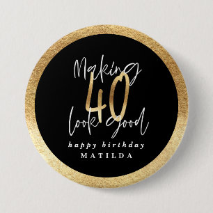 Macaron Rond 7,6 Cm Typographie moderne noir et or 40e anniversaire