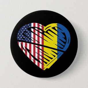 Macaron Rond 7,6 Cm Ukraine Flag Solidarity USA American Flag Heart