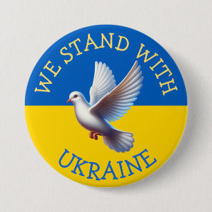 Macaron Rond 7,6 Cm Ukraine Soutien au drapeau et à la colombe