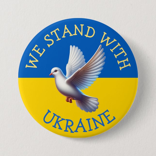 Macaron Rond 7,6 Cm Ukraine Soutien au drapeau et à la colombe (Devant)