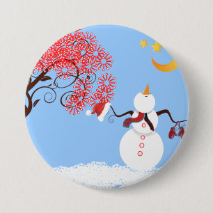 Macaron Rond 7,6 Cm Un homme de neige mignon regarde vers le haut du b