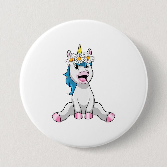 Macaron Rond 7,6 Cm Unicorn avec Flowers Daisy (Devant)