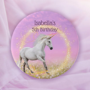 Macaron Rond 7,6 Cm Unicorn Joyeux Anniversaire Nom et Modèle d'âge
