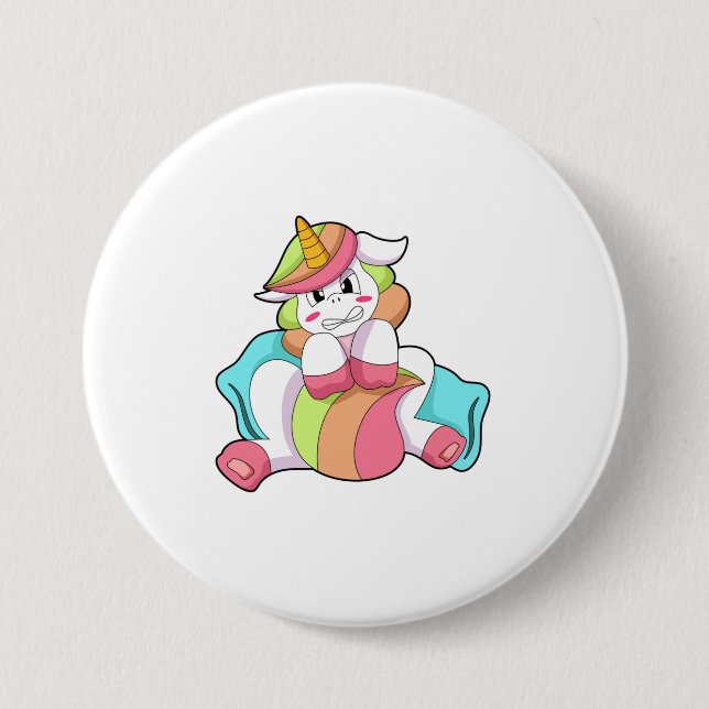 Macaron Rond 7,6 Cm Unicorn shy with Pillow (Devant)