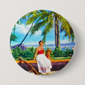 Macaron Rond 7,6 Cm Vacances hawaïennes vintages