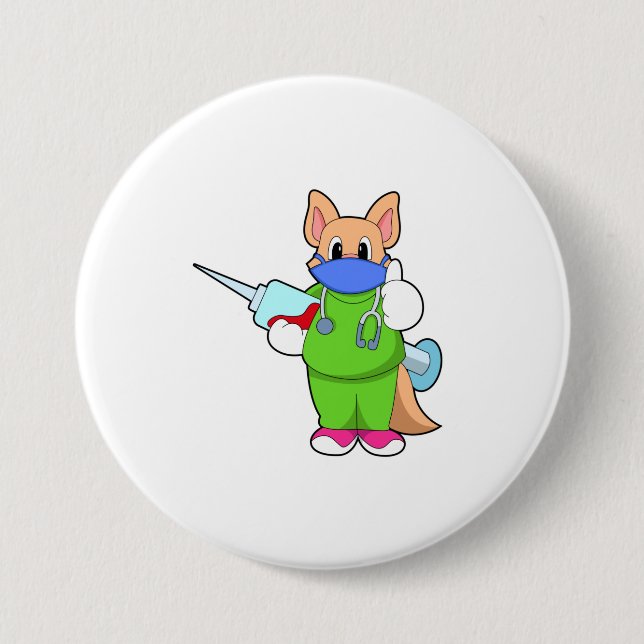 Macaron Rond 7,6 Cm Vaccination au chat avec seringue (Devant)