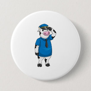 Macaron Rond 7,6 Cm Vache comme agent de police avec casquette de poli
