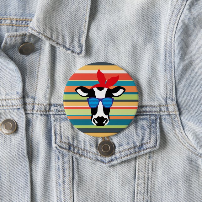 Macaron Rond 7,6 Cm Vache hipster sur les rayures (En situation)