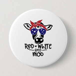 Macaron Rond 7,6 Cm Vache patriotique rouge blanc et moo 4 juillet