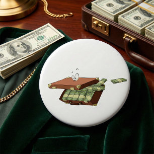 Macaron Rond 7,6 Cm Valise caricature pleine d'argent en espèces