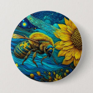 Macaron Rond 7,6 Cm Van Gogh Style Bee & Sunflower